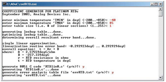 Figure 8: Coefficient Generator Session Example with Single Linear Approximation.